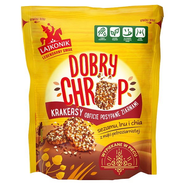 Lajkonik Dobry Chrup Krakersy obficie posypane ziarnami sezamu lnu i chia 100 g