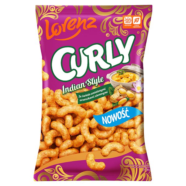 Lorenz Curly Chrupki kukurydziane ze świeżo zielonymi orzeszkami ziemnymi o smaku curry 100 g