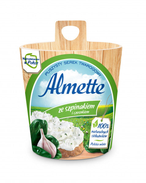 Almette Puszysty serek twarogowy ze szpinakiem i czosnkiem 150 g