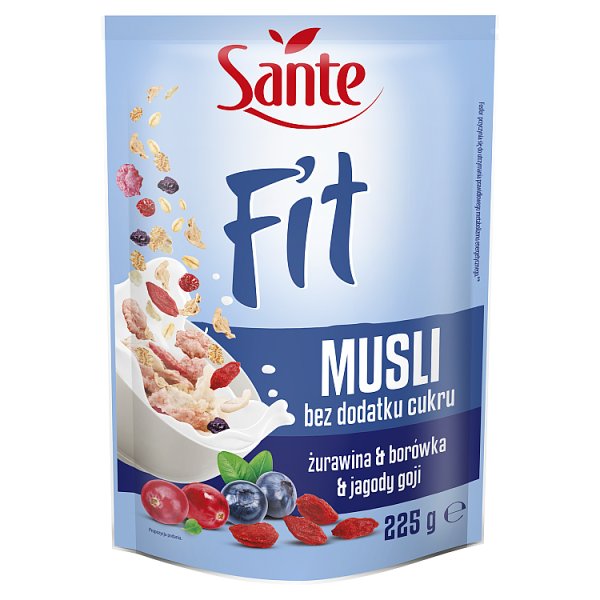Sante Fit Musli bez dodatku cukru żurawina & borówka & jagody goji 225 g