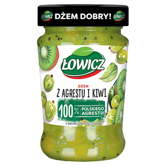 Łowicz Dżem z agrestu i kiwi o obniżonej zawartości cukrów 280 g