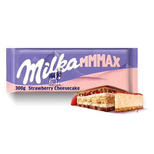 Milka Mmmax Herbatnik nadzienie o smaku sernika i nadzienie truskawkowe w czekoladzie mlecznej 300 g