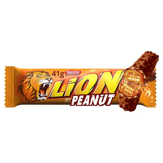 Lion Peanut Nadziewany wafel z karmelem płatkami pszennymi oblany czekoladą mleczną 41 g