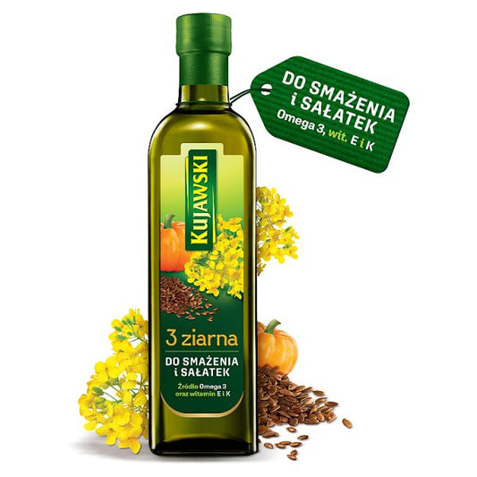 Kujawski 3 ziarna Olej rzepakowy z olejami z lnu i pestek dyni 750 ml