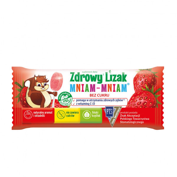 Zdrowy lizak mniam-mniam bez cukru smak truskawkowy 6g