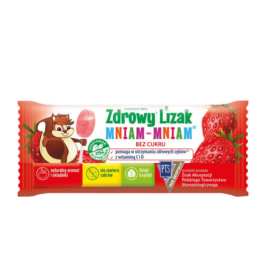 Zdrowy lizak mniam-mniam bez cukru smak truskawkowy 6g