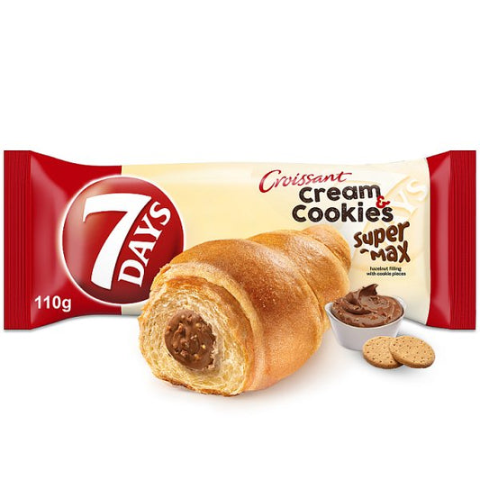 7 Days Cream & Cookies Super Max Rogalik z kremem z orzechów laskowych z kawałkami ciastek 110 g